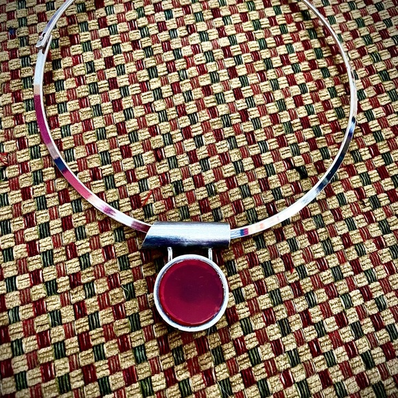 Sterling silver and carnelian drop modernist necklace. Very striking piece. - Picture 2 of 5